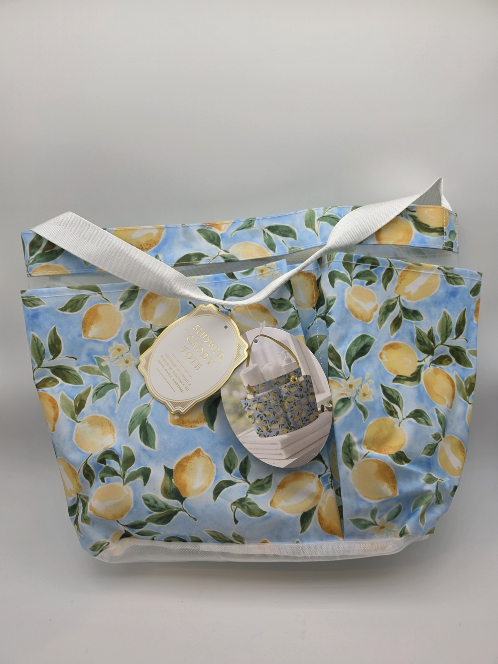 Morgan Lemon Print Shower Caddy Tote Bag - Blue & Yellow